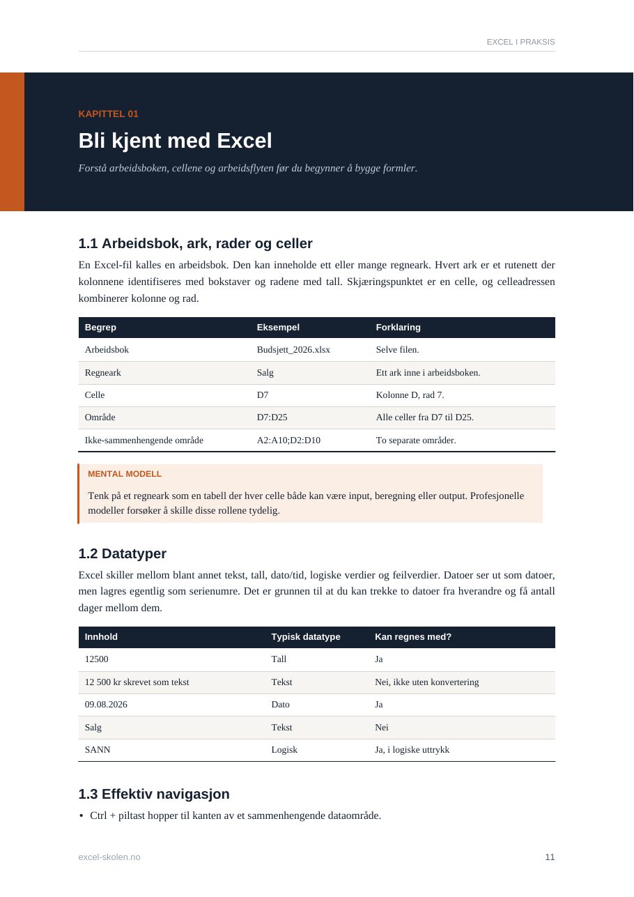 Smakebit fra boka Excel i praksis: Kapittel 1 – Bli kjent med Excel