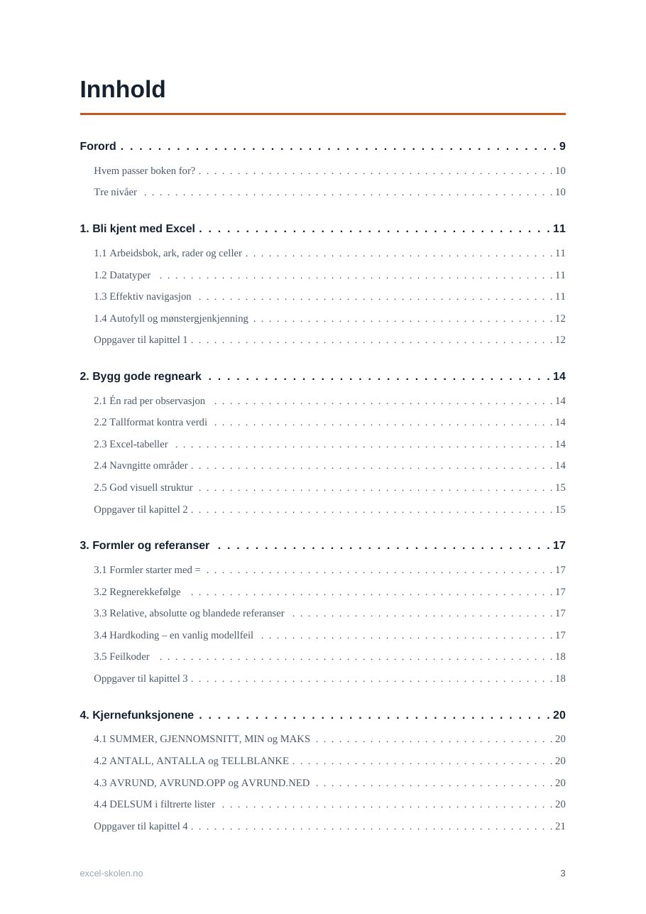 Smakebit fra boka Excel i praksis: Innhold 1/6 – kapittel 1–4