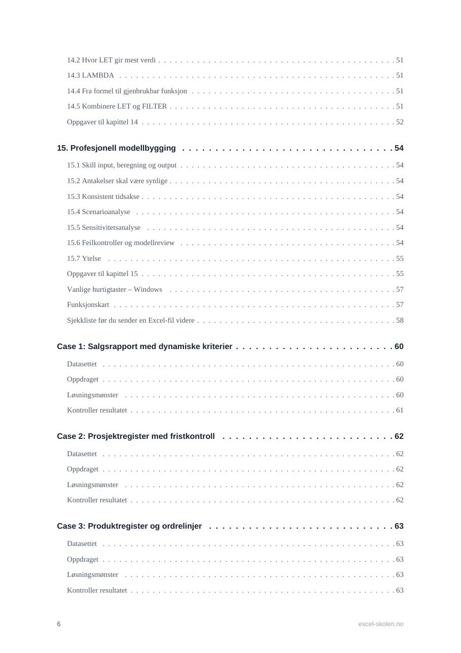 Smakebit fra boka Excel i praksis: Innhold 4/6 – kapittel 14 og case