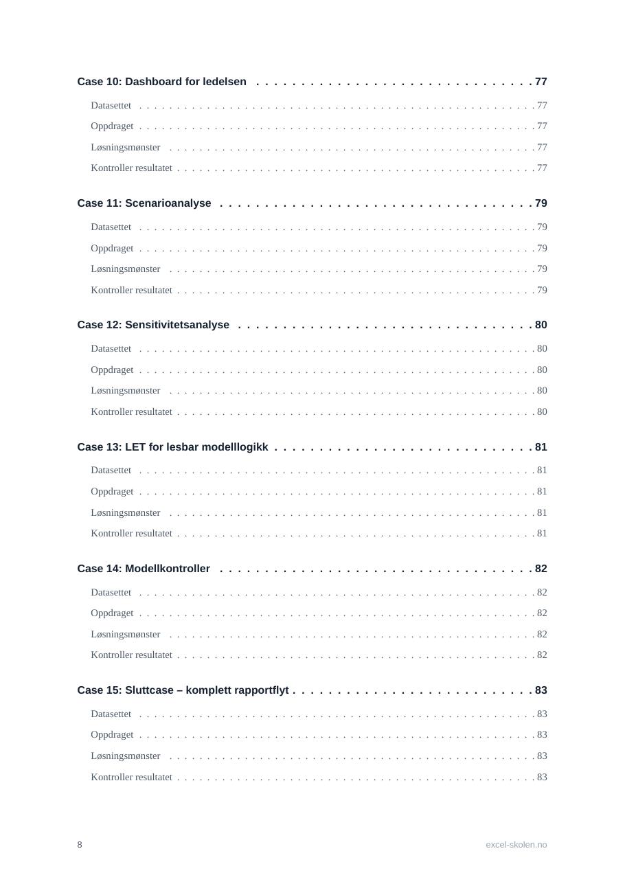 Smakebit fra boka Excel i praksis: Innhold 6/6 – case 10 og vedlegg